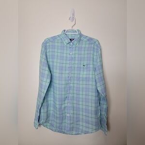 Vineyard Vines Mens Blue Green Classic Fit Tucker Button Down Shirt, M